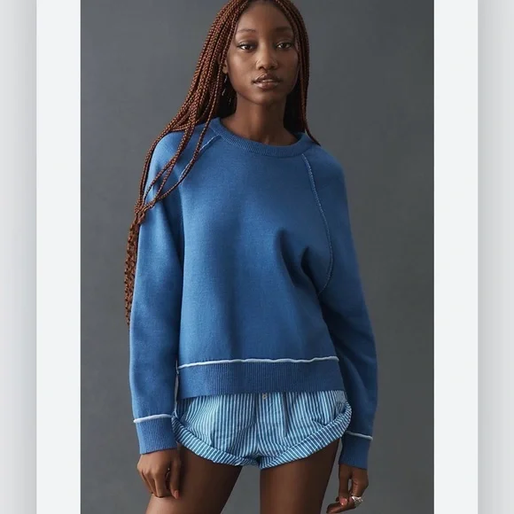 The Oaklyn Cozy Crew-Neck Sweatshirt by Pilcro - Small - Blue - Picture 1 of 6